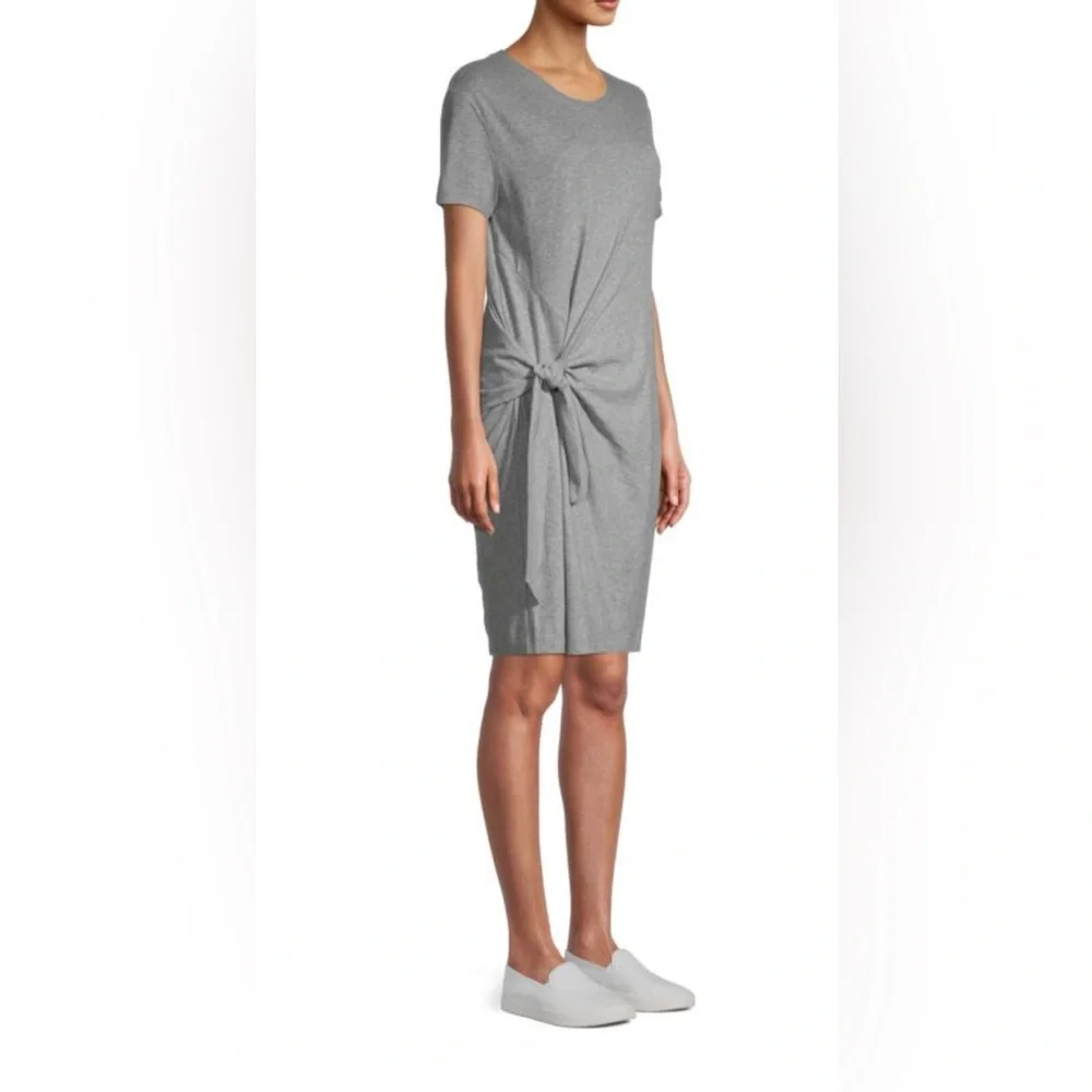 Vince Gray and White Sheath Dress Short Sleeve Crew Neck - Picture 2 of 8